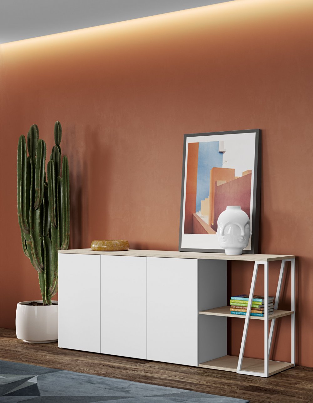 Buffet design ALBI Chêne/blanc