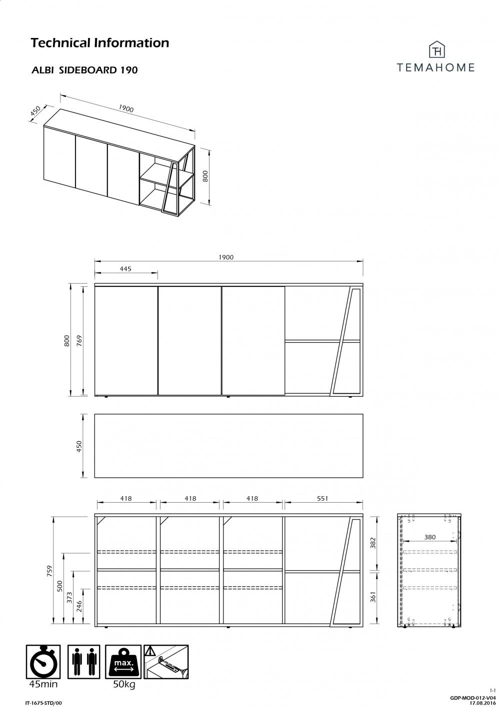 Buffet design ALBI Noyer/Noir