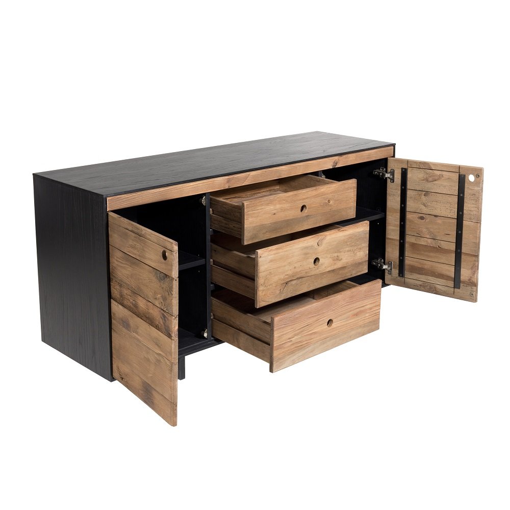Buffet DANDY 2 portes 3 tiroirs en pin recyclé