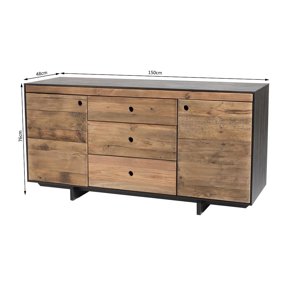 Buffet DANDY 2 portes 3 tiroirs en pin recyclé