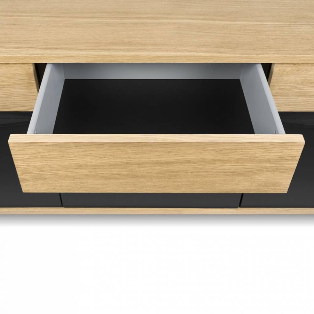 LIME buffet design chêne avec 3 portes laque noir mat pied en acier laqué noir