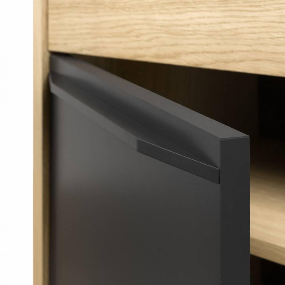 LIME buffet design chêne avec 3 portes laque noir mat pied en acier laqué noir