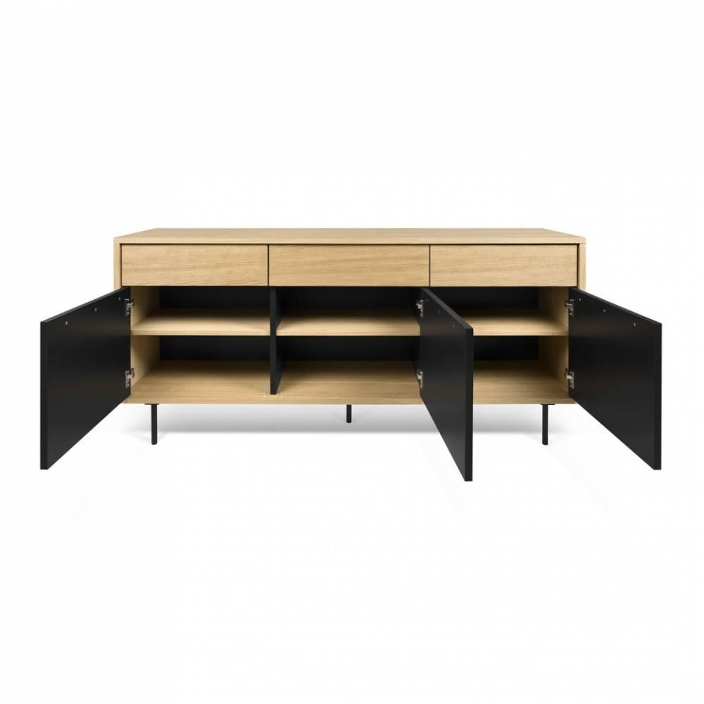 LIME buffet design chêne avec 3 portes laque noir mat pied en acier laqué noir