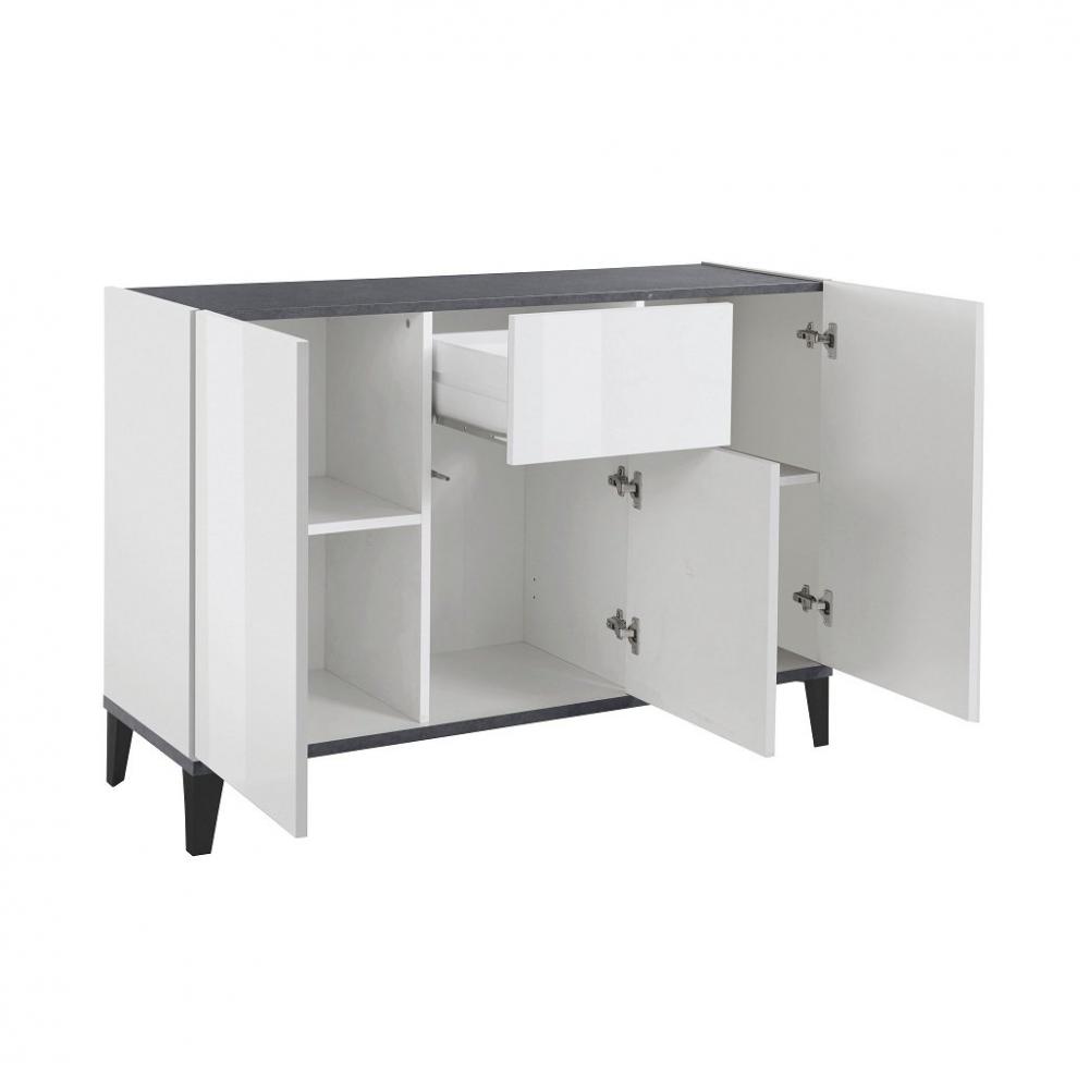Buffet bas VALIE blanc, gris ardoise 3 portes 1 tiroir