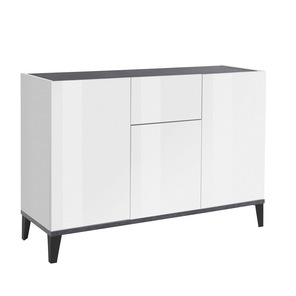 Buffet bas VALIE blanc, gris ardoise 3 portes 1 tiroir