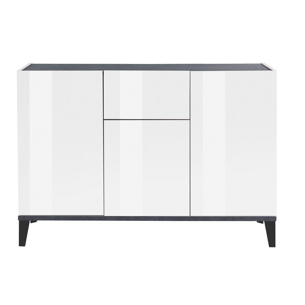 Buffet bas VALIE blanc, gris ardoise 3 portes 1 tiroir