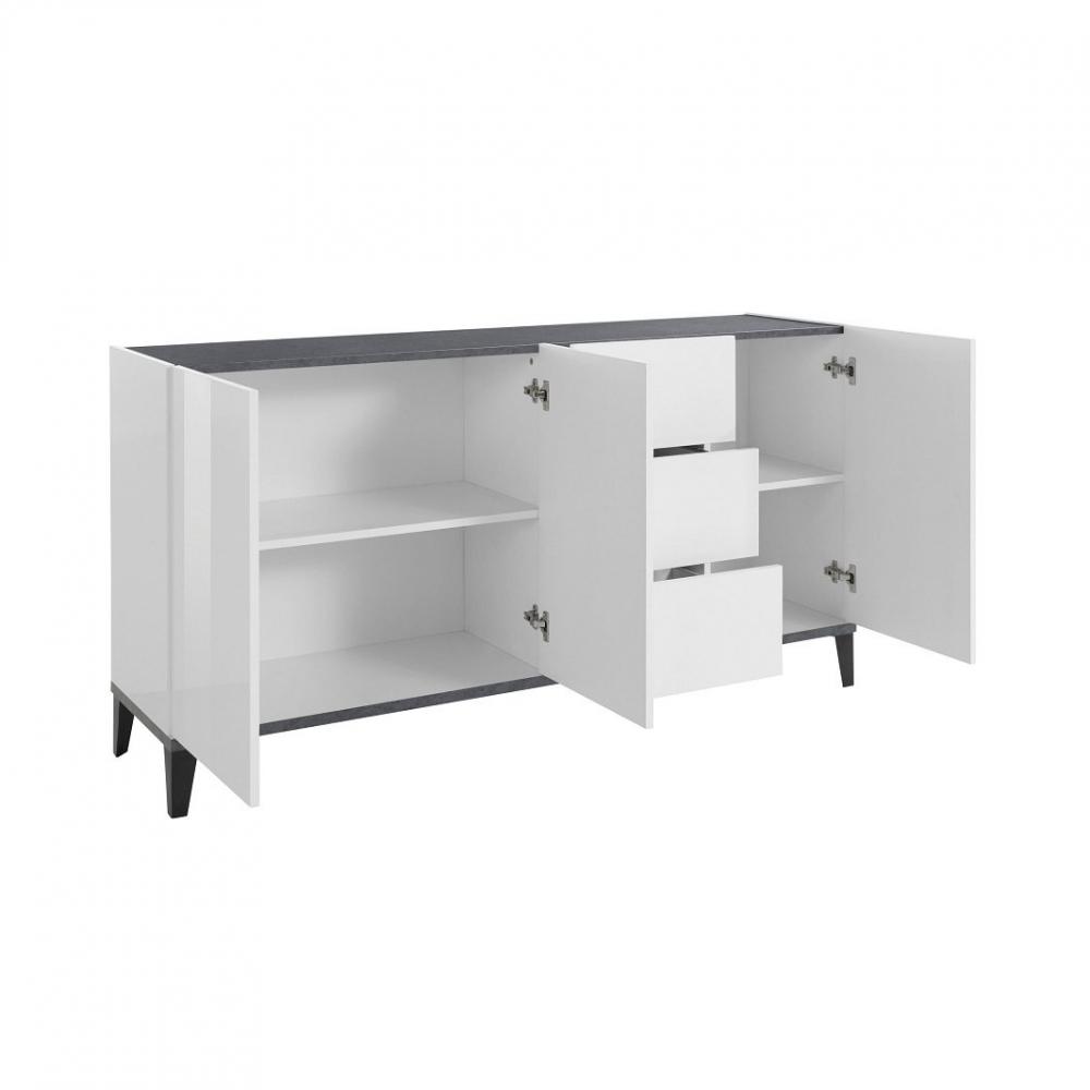 Buffet bas VALIE blanc, gris ardoise 3 portes 3 tiroirs
