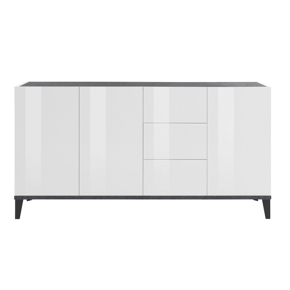 Buffet bas VALIE blanc, gris ardoise 3 portes 3 tiroirs