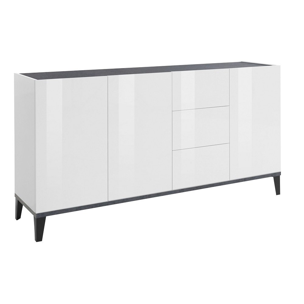 Buffet bas VALIE blanc, gris ardoise 3 portes 3 tiroirs