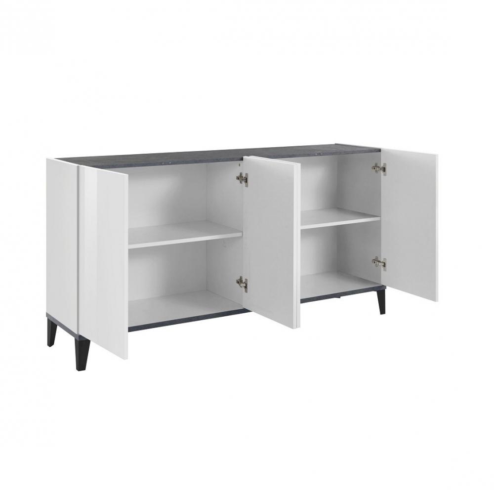 Buffet bas VALIE blanc, gris ardoise 4 portes