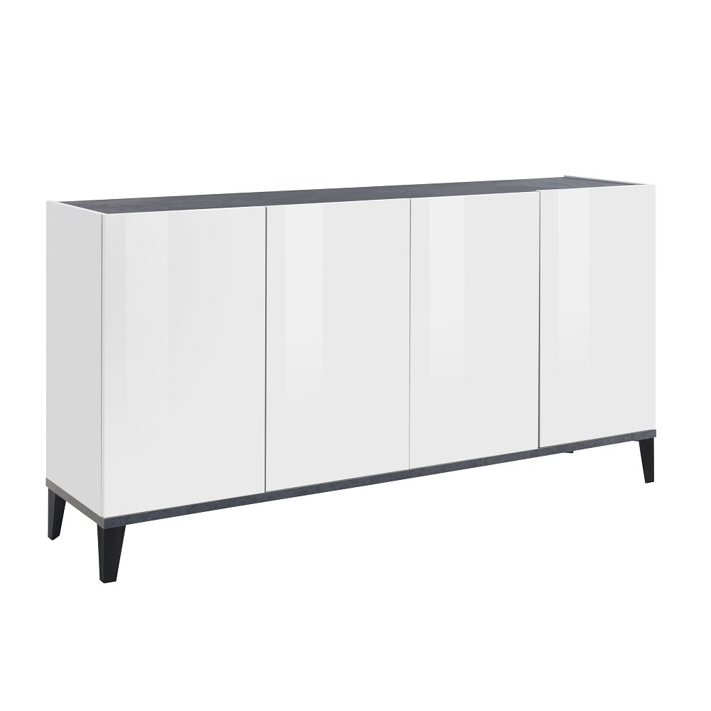 Buffet bas VALIE blanc, gris ardoise 4 portes