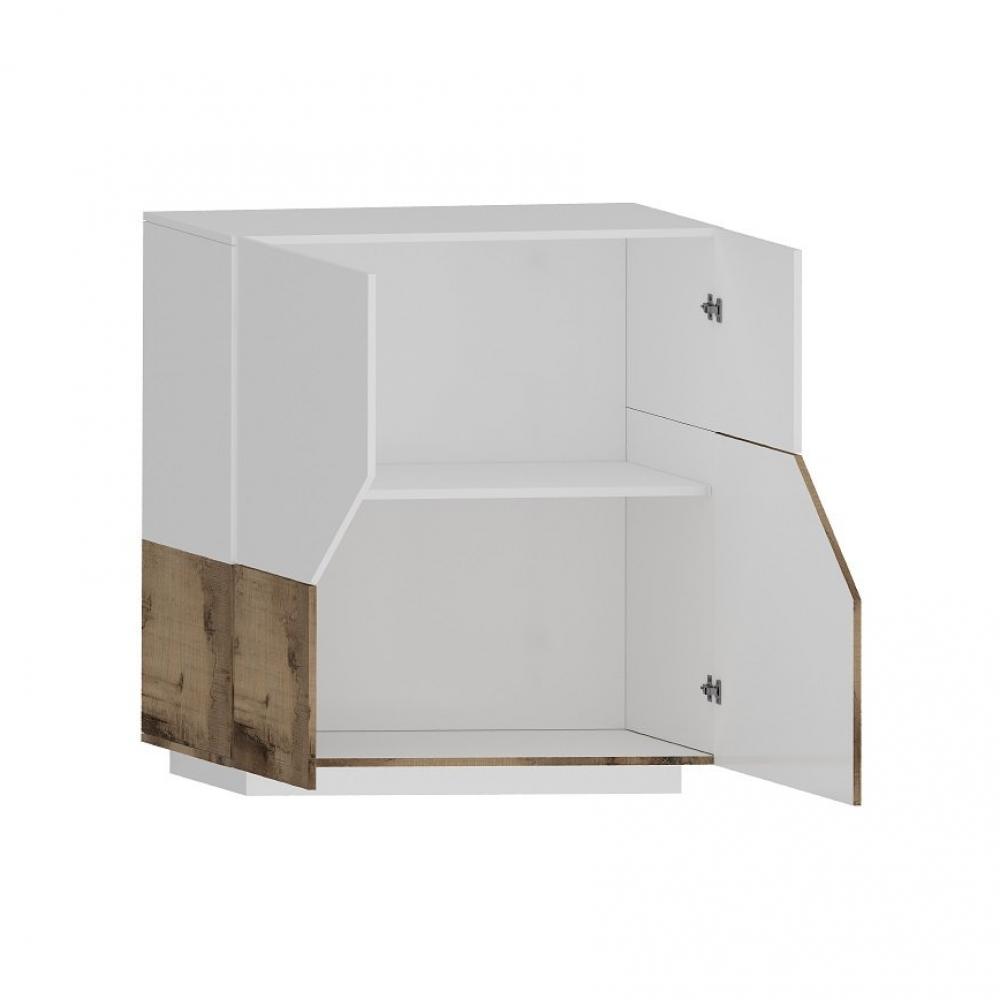 Buffet bas NALIE blanc laqué brillant et érable vintage 2 portes