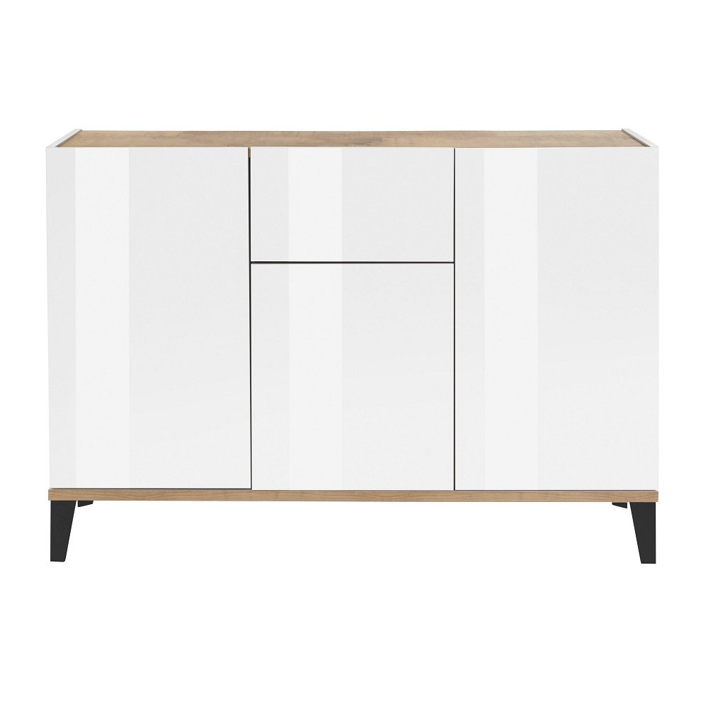 Buffet bas VALIE blanc, érable 3 portes 1 tiroir