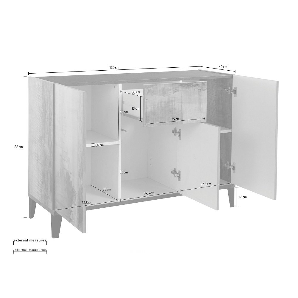 Buffet bas VALIE blanc, érable 3 portes 1 tiroir