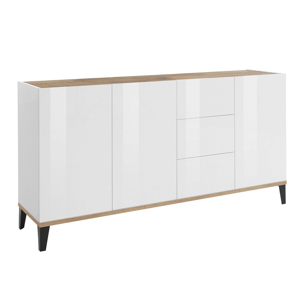 Buffet bas VALIE blanc, érable 3 portes 3 tiroirs