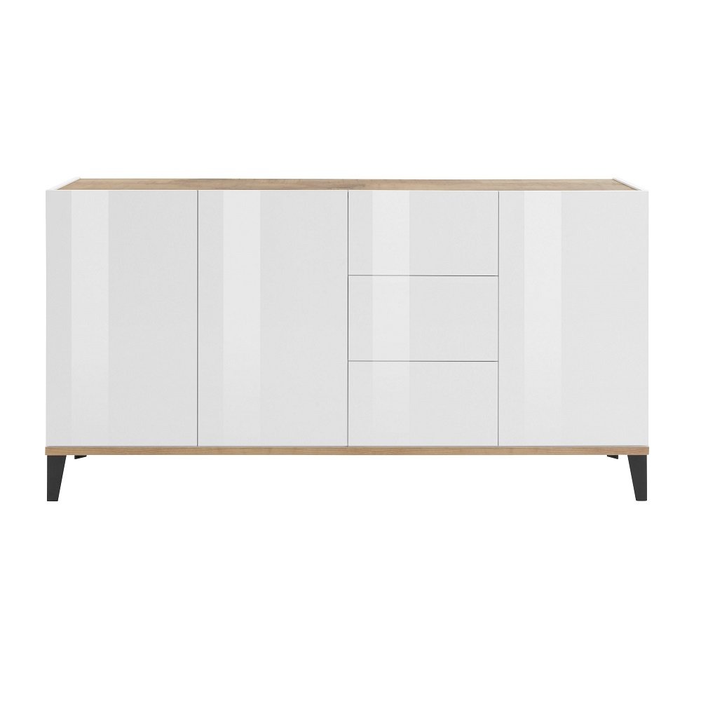 Buffet bas VALIE blanc, érable 3 portes 3 tiroirs