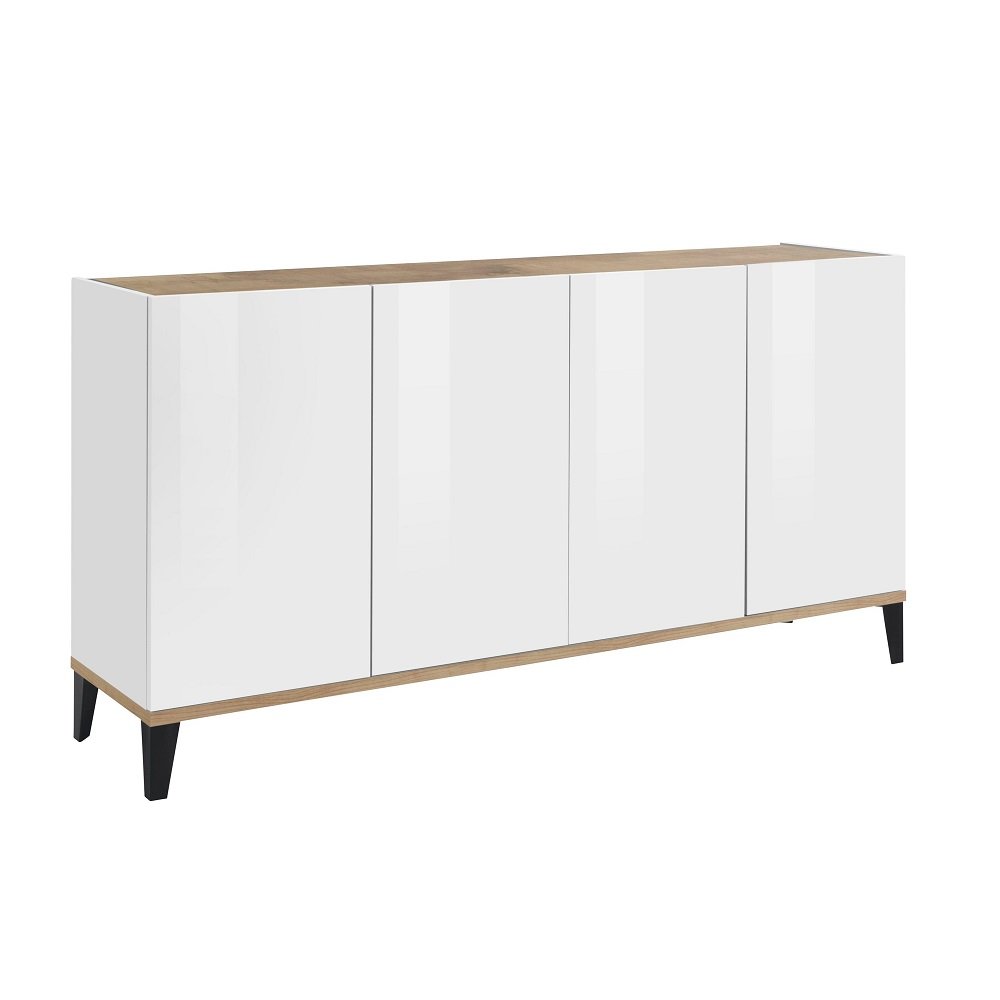 Buffet bas VALIE blanc, érable 4 portes