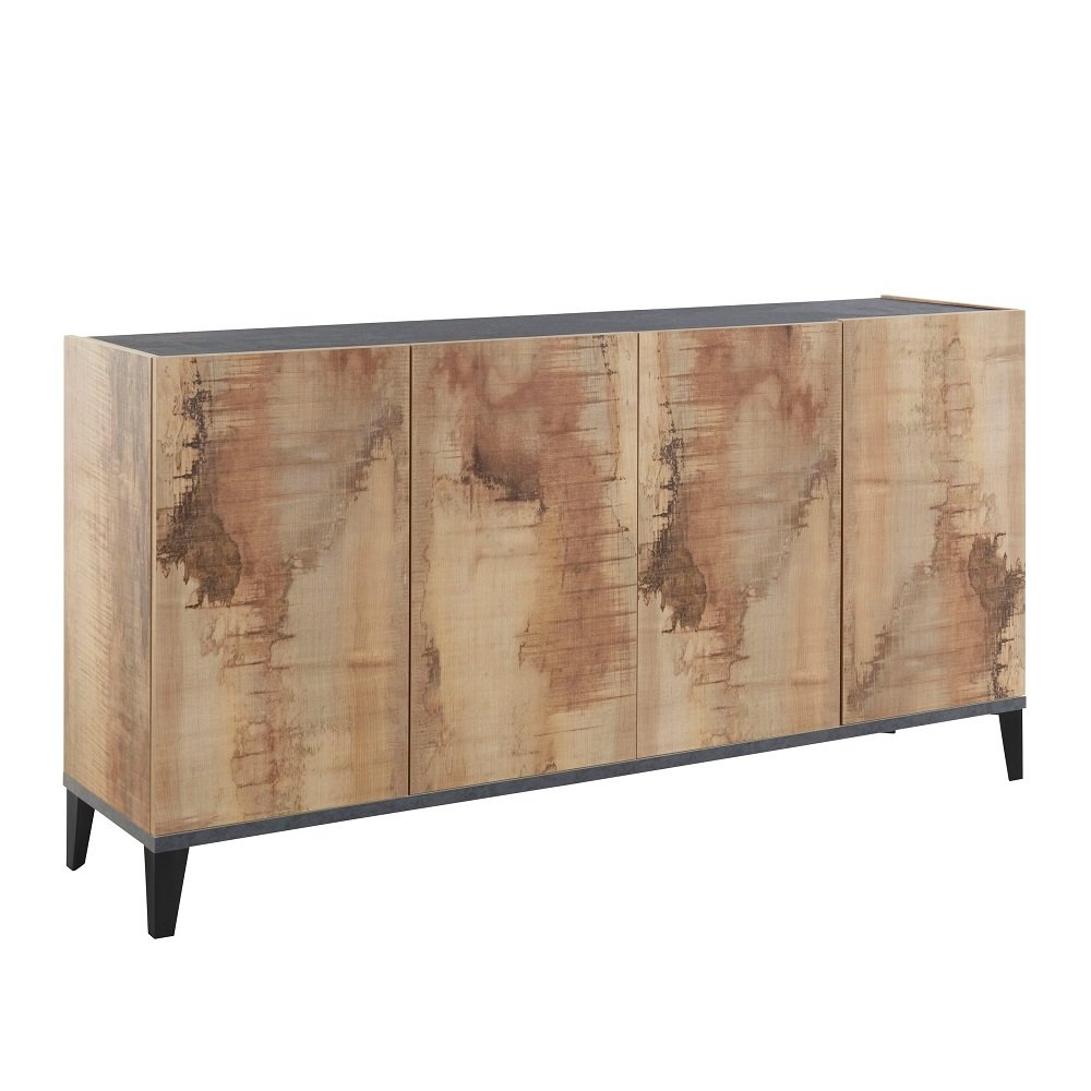 Buffet bas VALIE érable, gris ardoise 4 portes