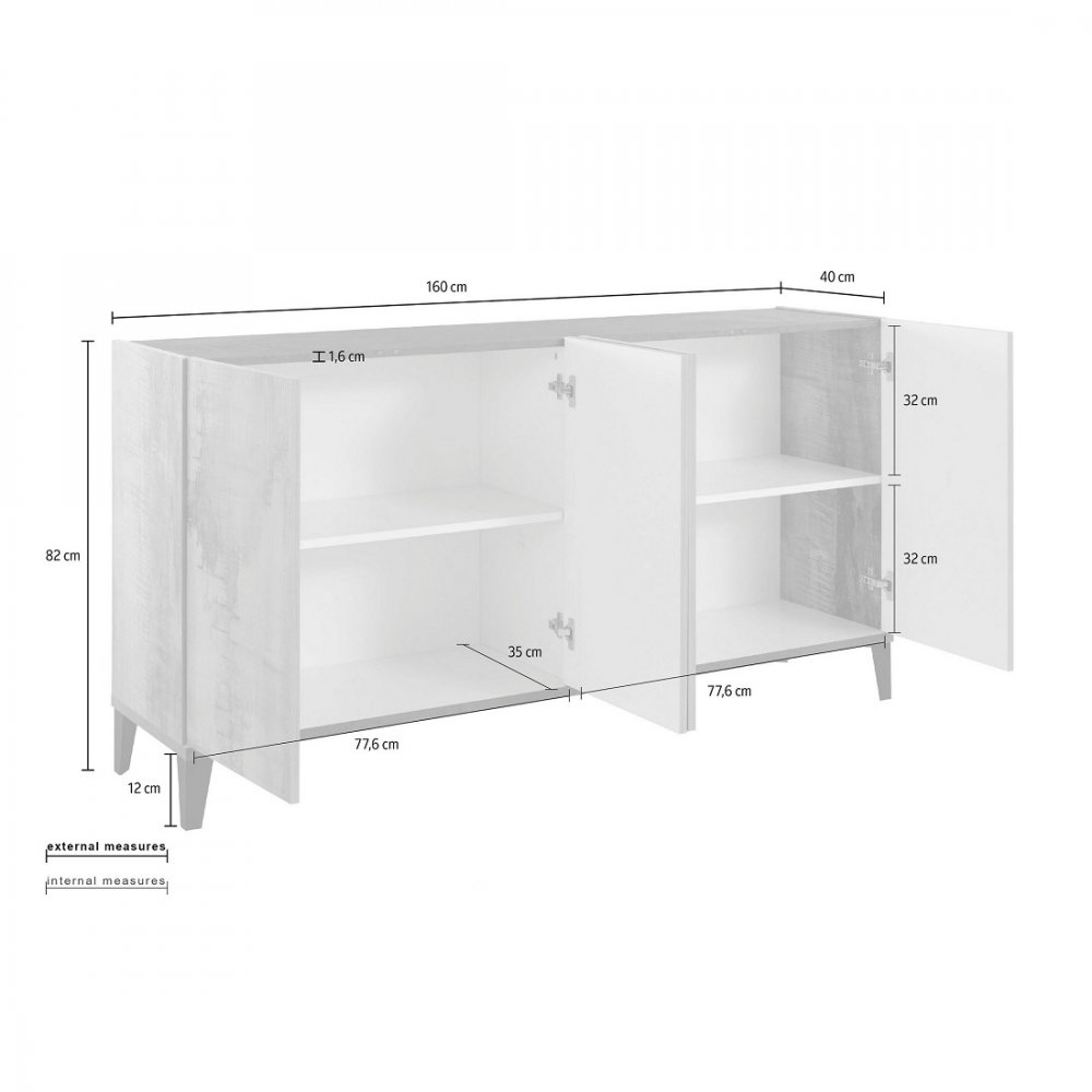 Buffet bas VALIE érable, gris ardoise 4 portes