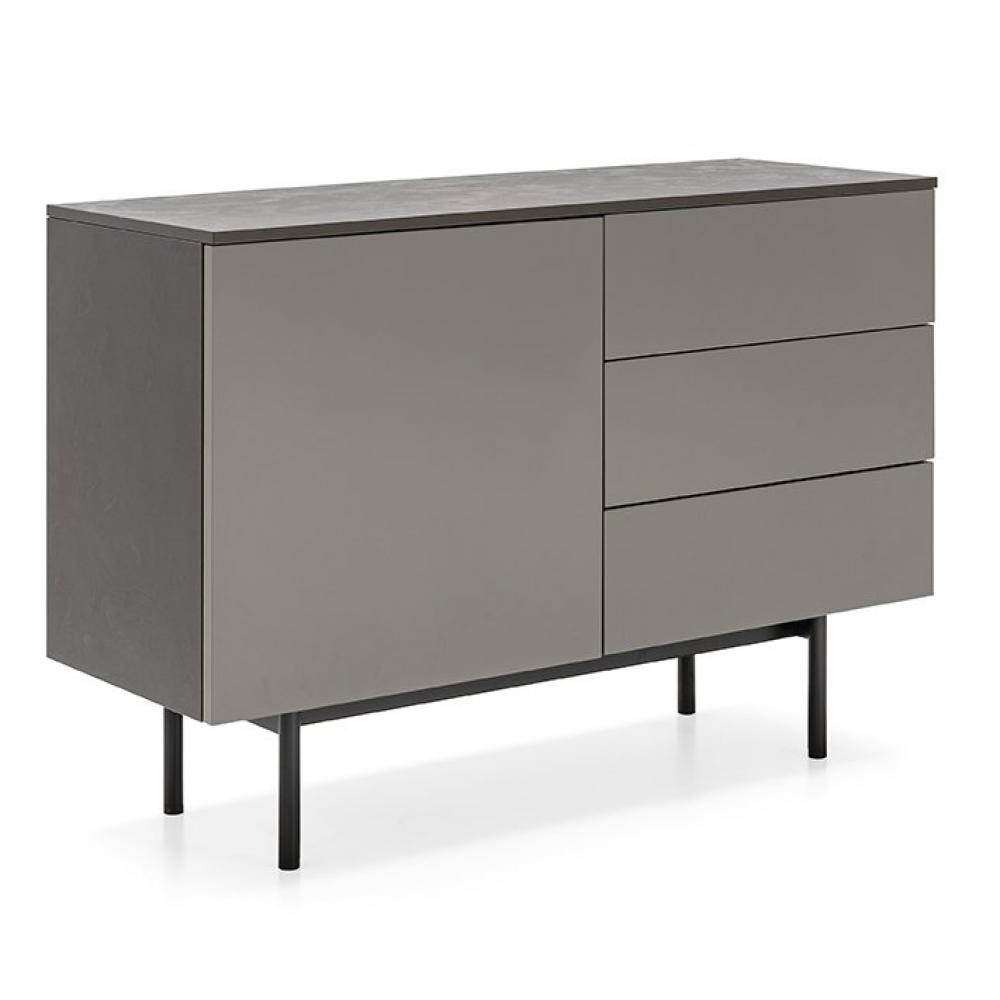  Buffet bas MADE 1 porte 3 tiroirs corps et façade bois pieds métal