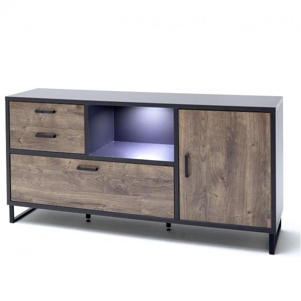 Buffet HALTON 2 tiroirs 1 porte 1 abattant  décor chêne gris cosmos 