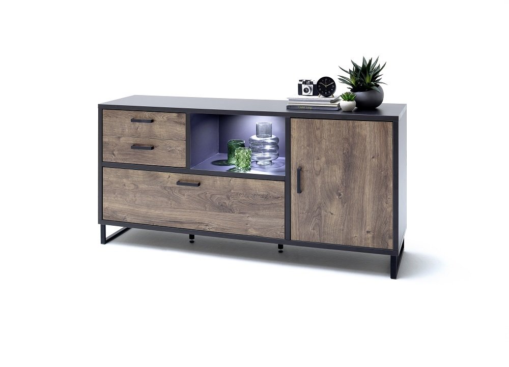 Buffet HALTON 2 tiroirs 1 porte 1 abattant  décor chêne gris cosmos 
