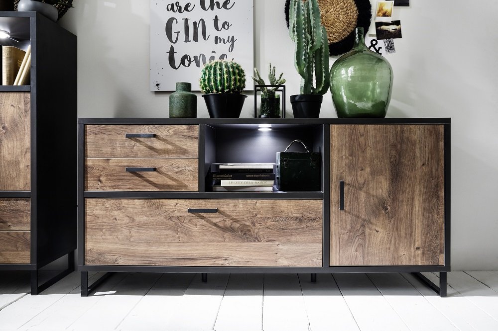 Buffet HALTON 2 tiroirs 1 porte 1 abattant  décor chêne gris cosmos 