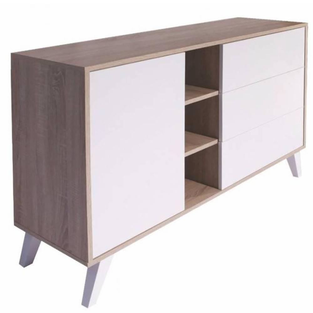 Buffet design scandinave SQUARE 1 porte 3 tiroirs blanc