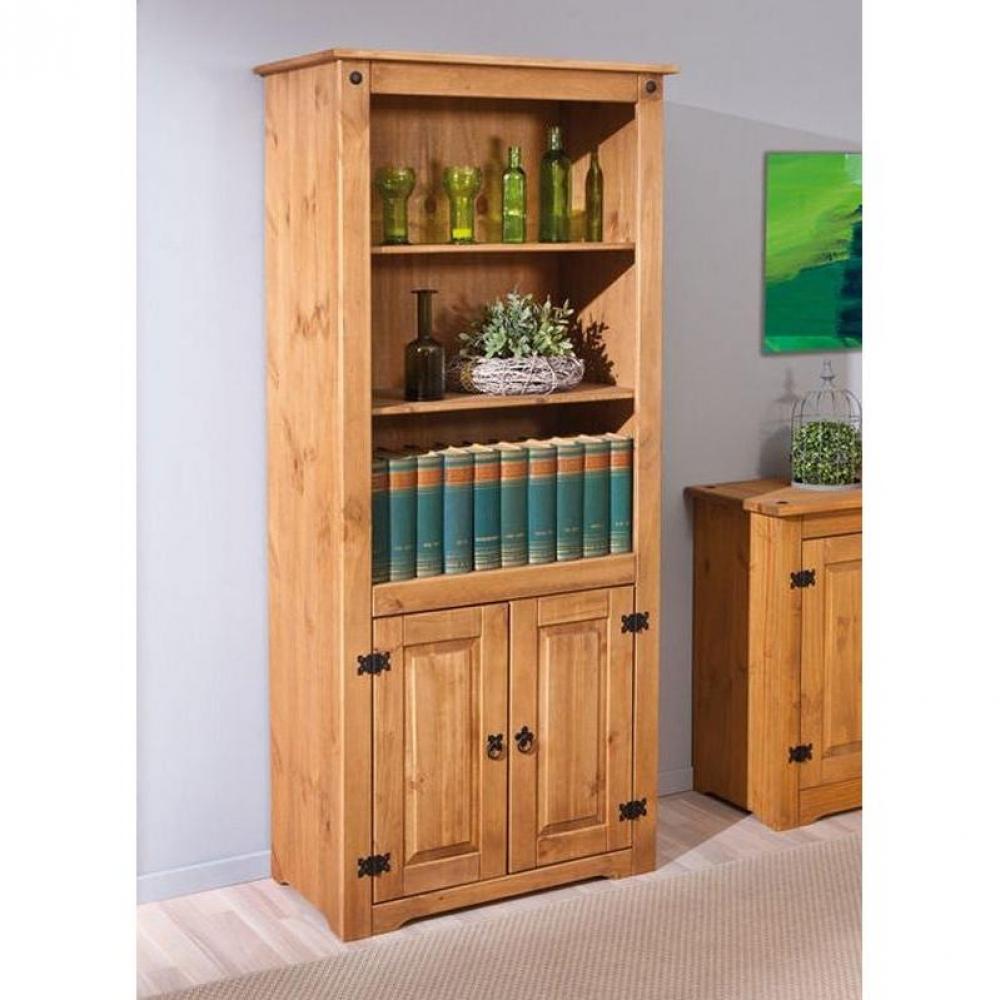 Buffet haut rustique  MEX en pin massif 2 portes battantes et 2 tablettes
