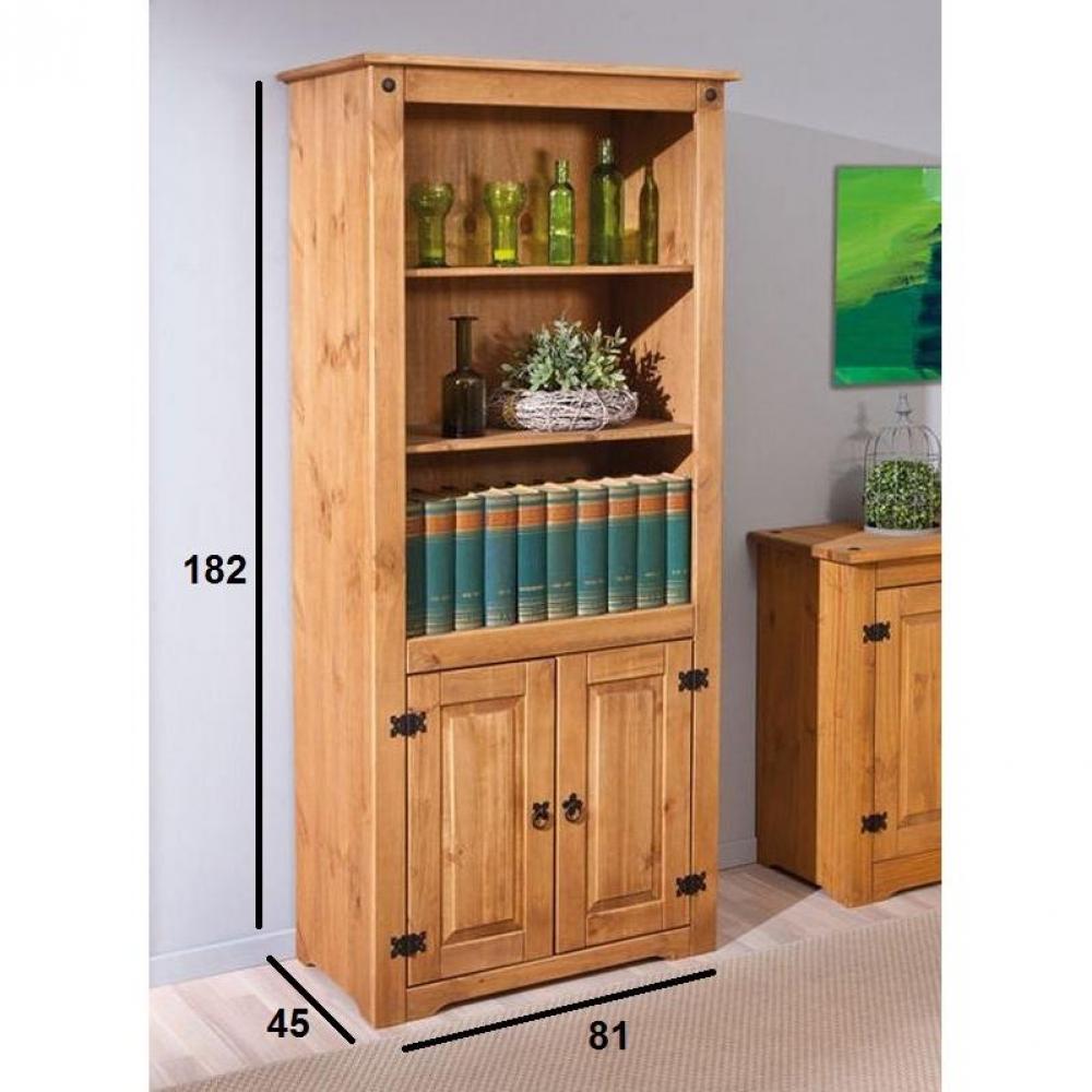 Buffet haut rustique  MEX en pin massif 2 portes battantes et 2 tablettes
