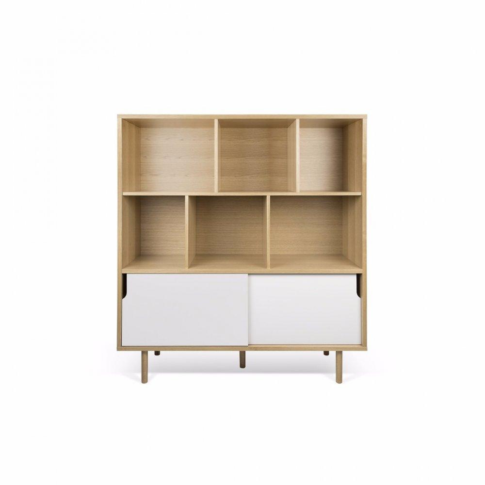 buffet haut DANN chêne avec 6 niches et 2 portes coulissantes blanches