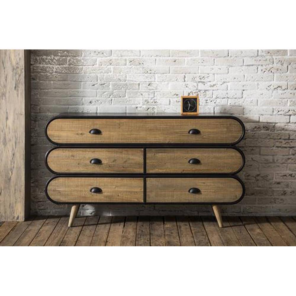 Commode style industriel KLAUS  5 tiroirs chêne vintage