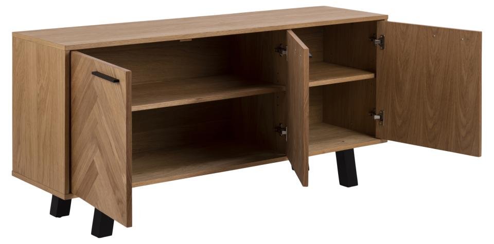 Buffet 3 Portes BRYANT chêne pieds chêne laqué noir mat 