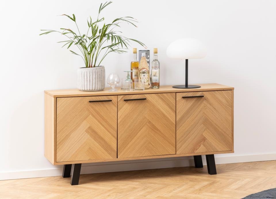 Buffet 3 Portes BRYANT chêne pieds chêne laqué noir mat 