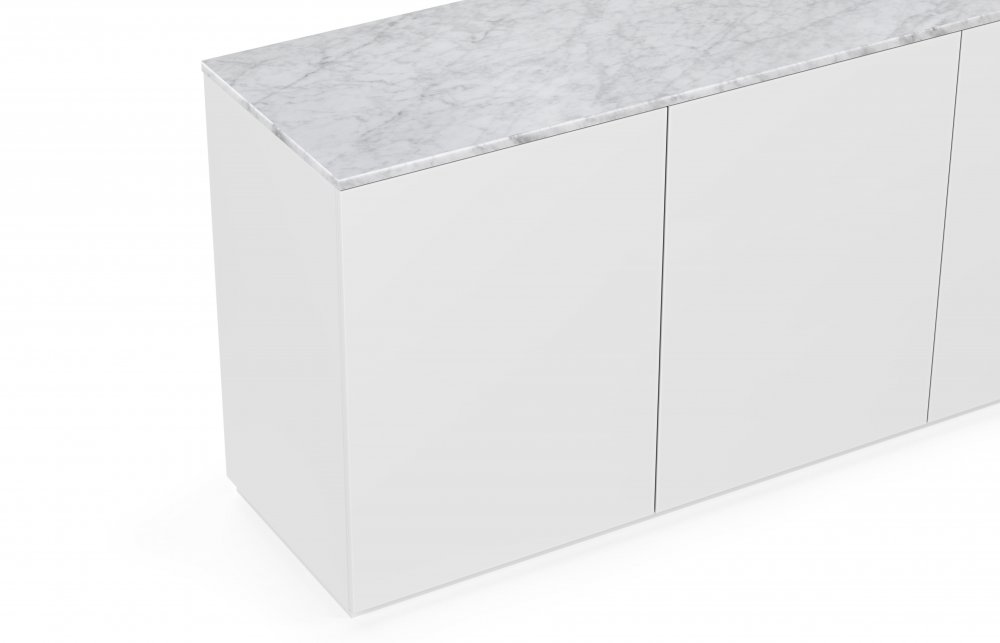 Buffet WHITY blanc mat 180cm 3 portes Plateau en Marbre blanc