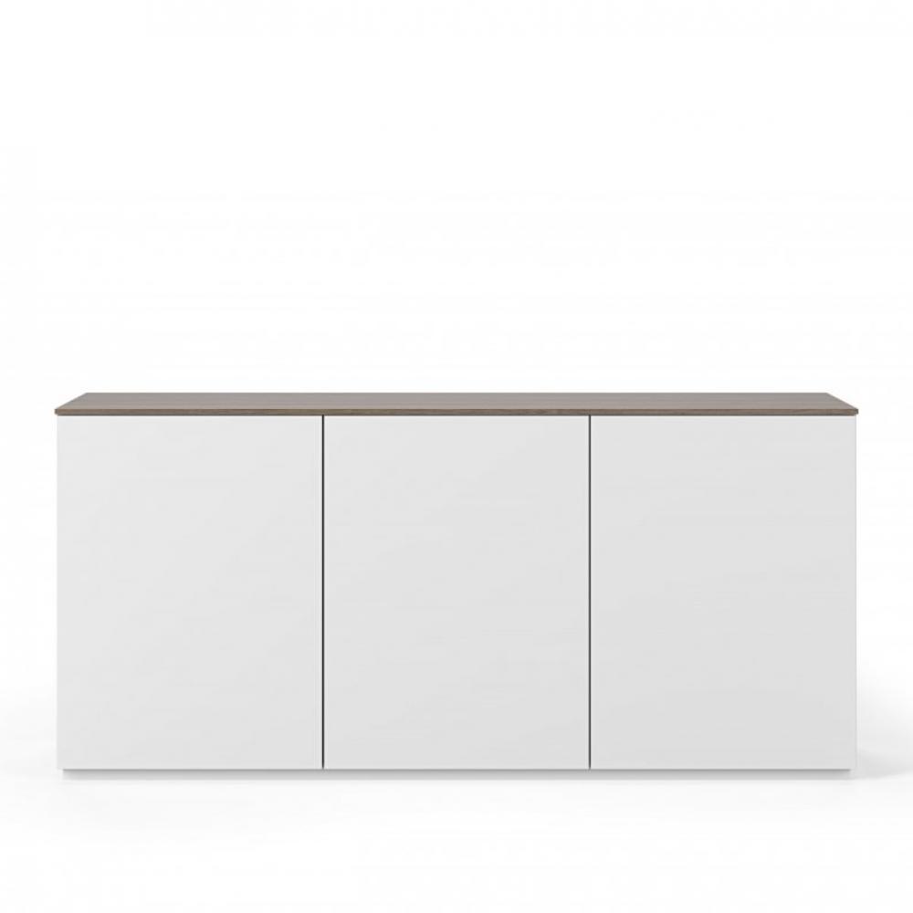 Buffet WHITY blanc mat 180cm 3 portes Plateau noyer