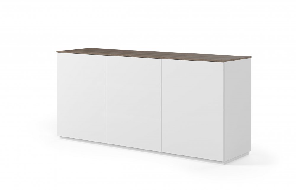 Buffet WHITY blanc mat 180cm 3 portes Plateau noyer