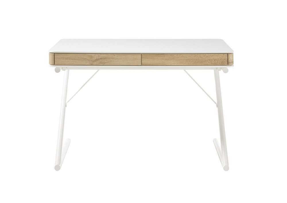 Bureau BURGAU laqué blanc mat / chêne 2 tiroirs