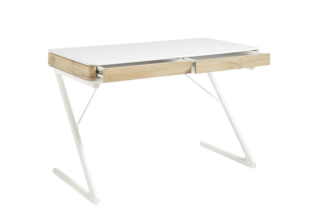 Bureau BURGAU laqué blanc mat / chêne 2 tiroirs