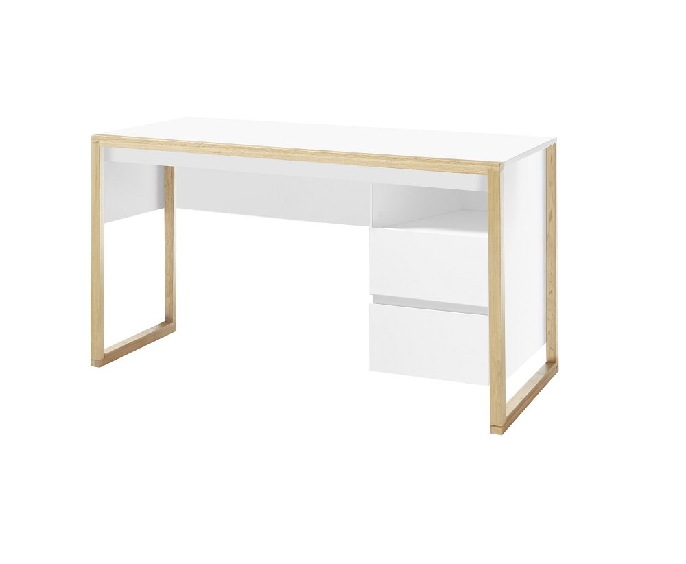 Bureau design FELIX 2 tiroirs blanc structure mélaminé chêne