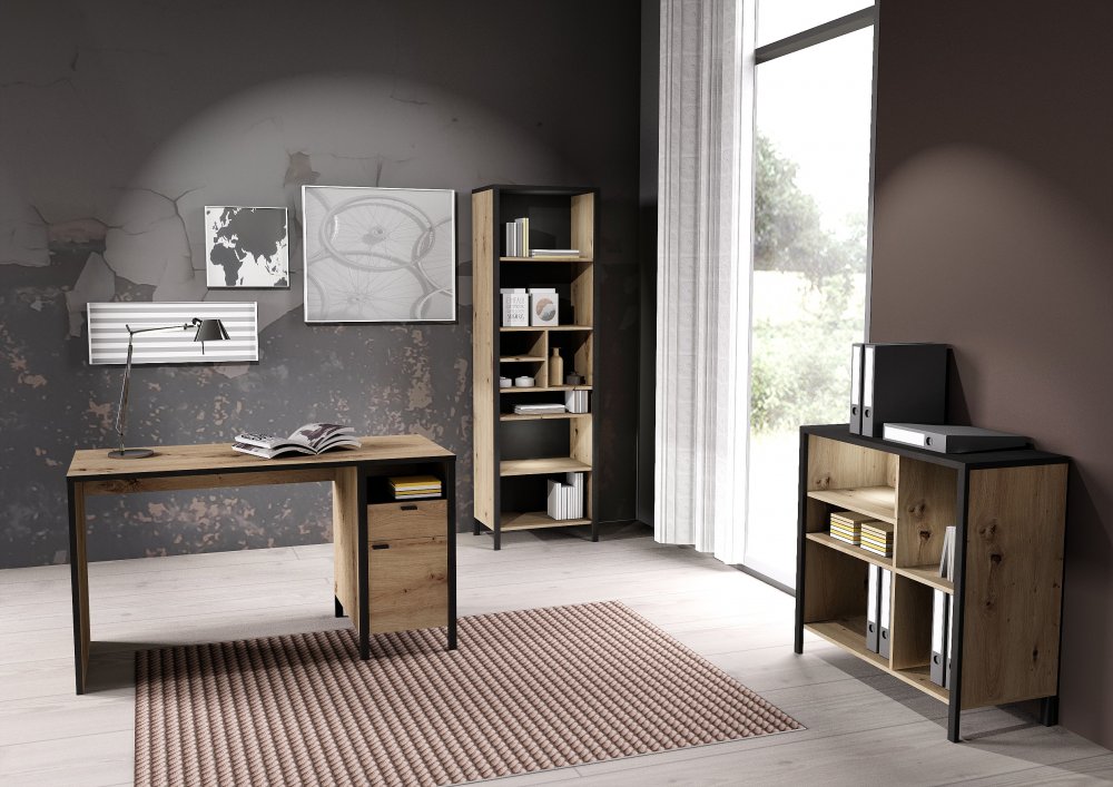 Bureau Industriel INOUI finition chêne artisan et acier foncé