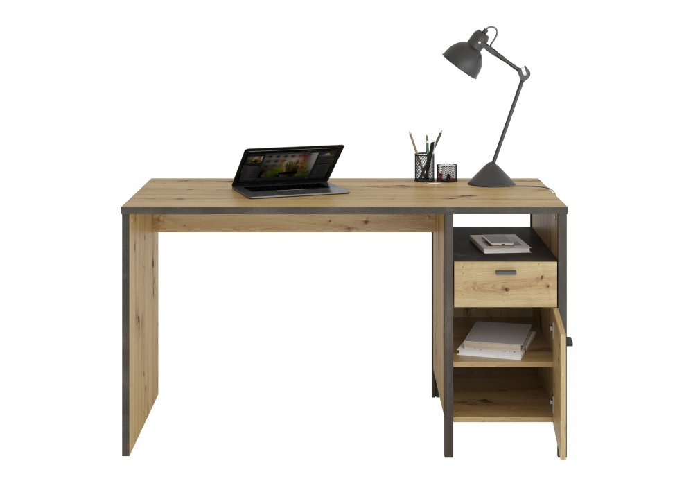 Bureau Industriel INOUI finition chêne artisan et acier foncé