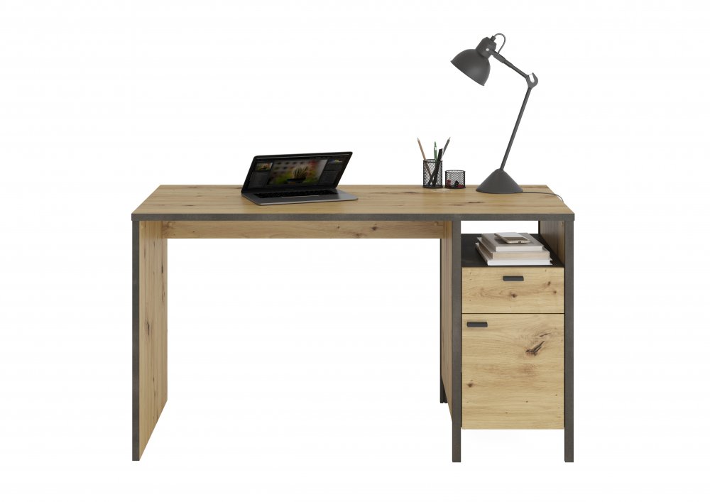 Bureau Industriel INOUI finition chêne artisan et acier foncé