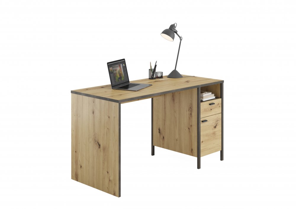 Bureau Industriel INOUI finition chêne artisan et acier foncé