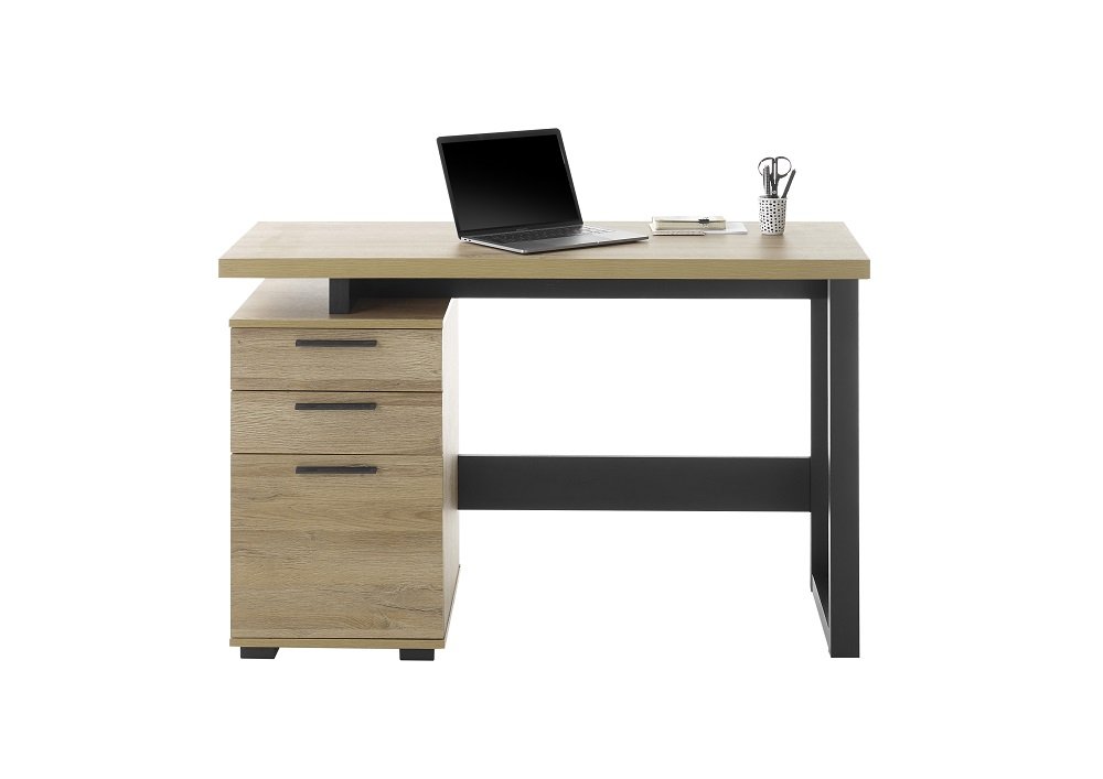 Bureau design MILA 2 tiroirs 1 porte décor chêne