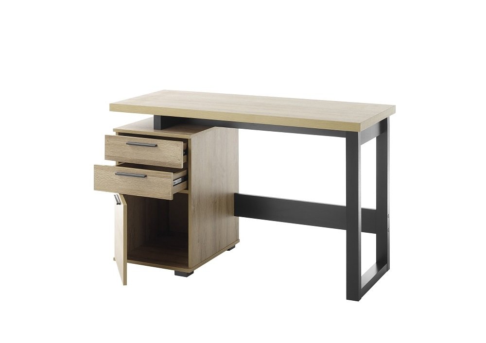 Bureau design MILA 2 tiroirs 1 porte décor chêne