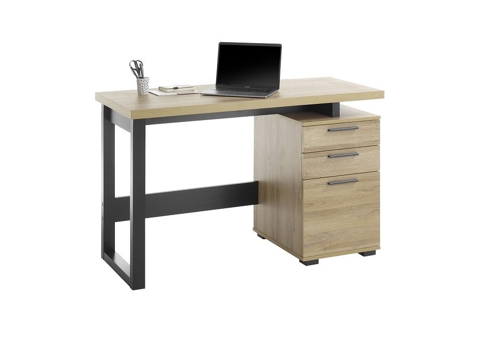 Bureau design MILA 2 tiroirs 1 porte décor chêne