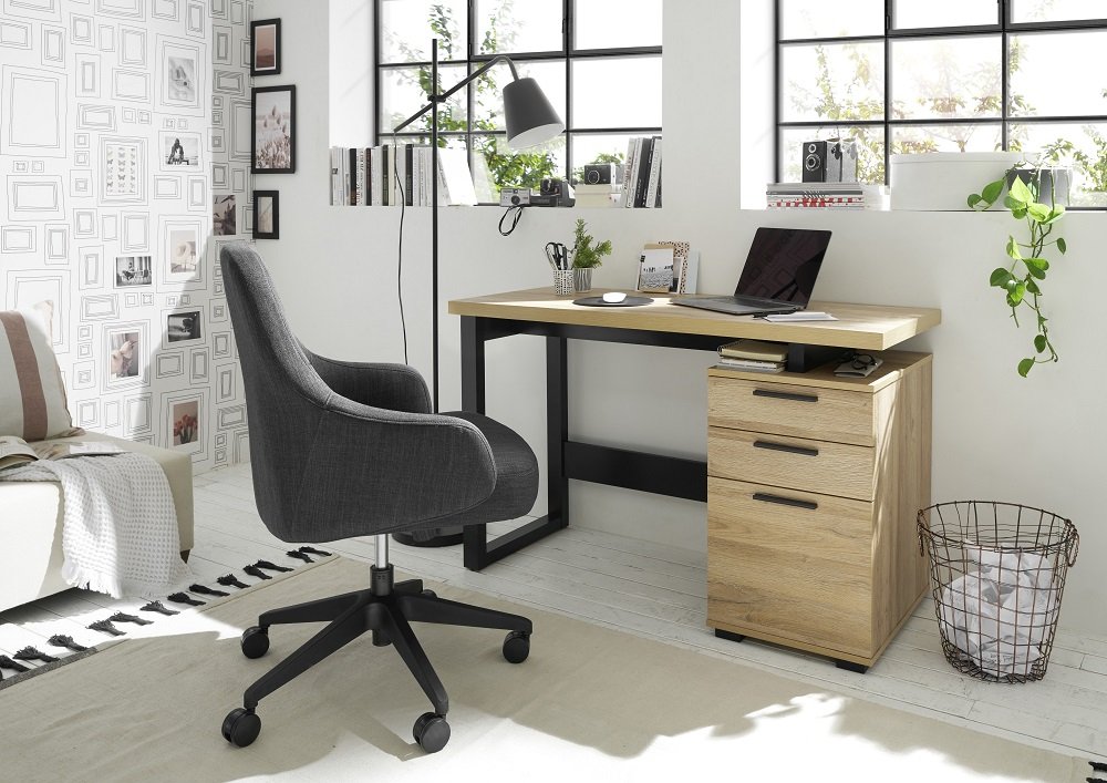 Bureau design MILA 2 tiroirs 1 porte décor chêne