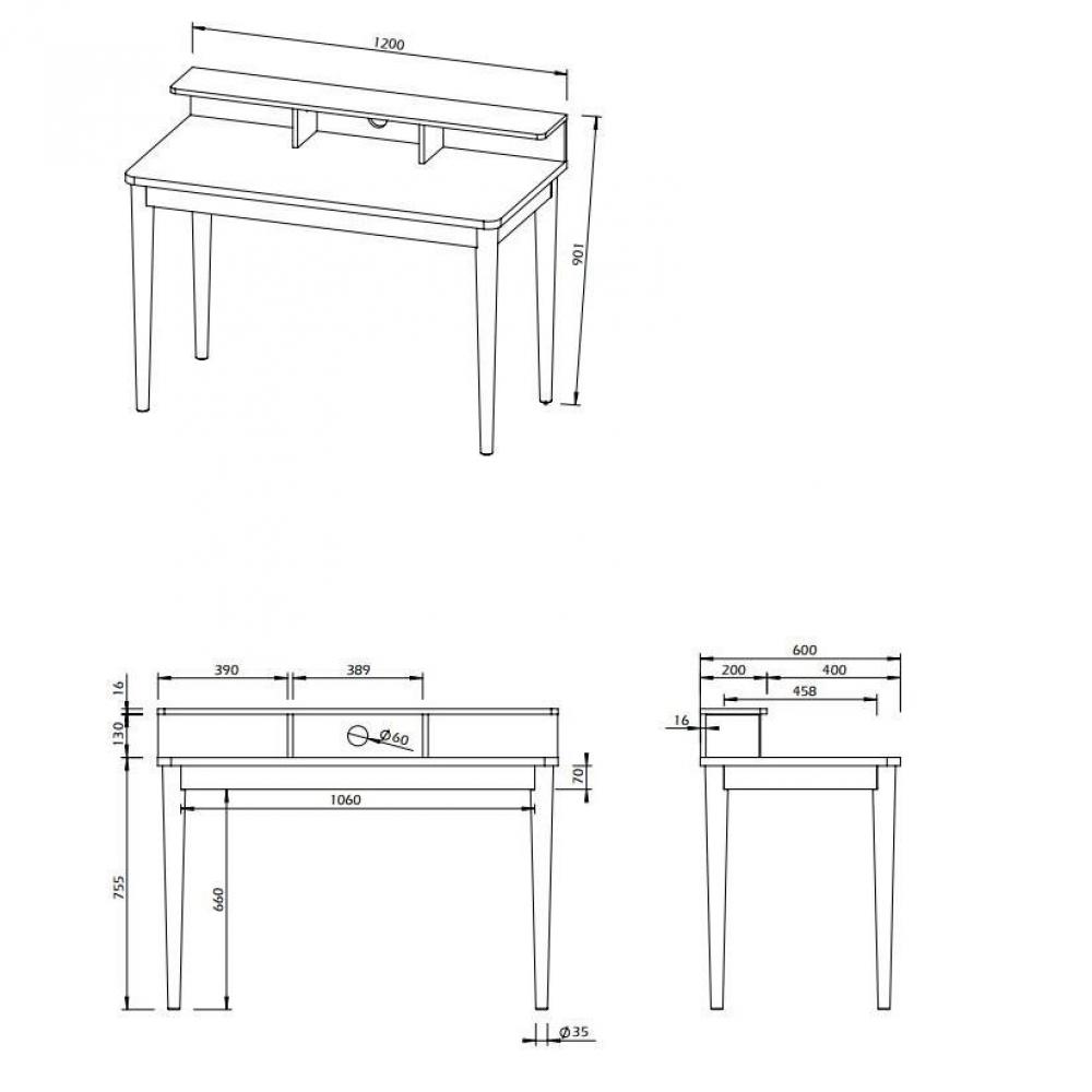 bureau XIRA chêne avec plateau blanc