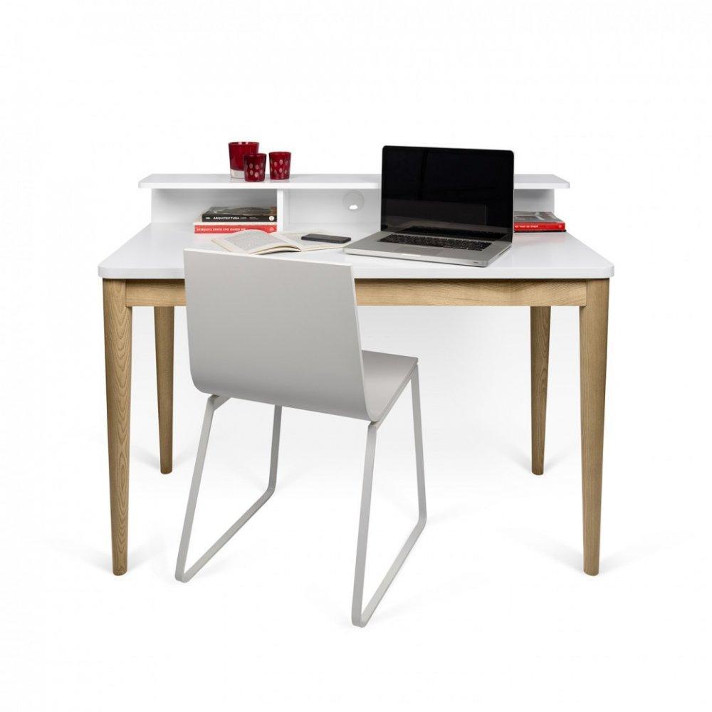 bureau XIRA chêne avec plateau blanc